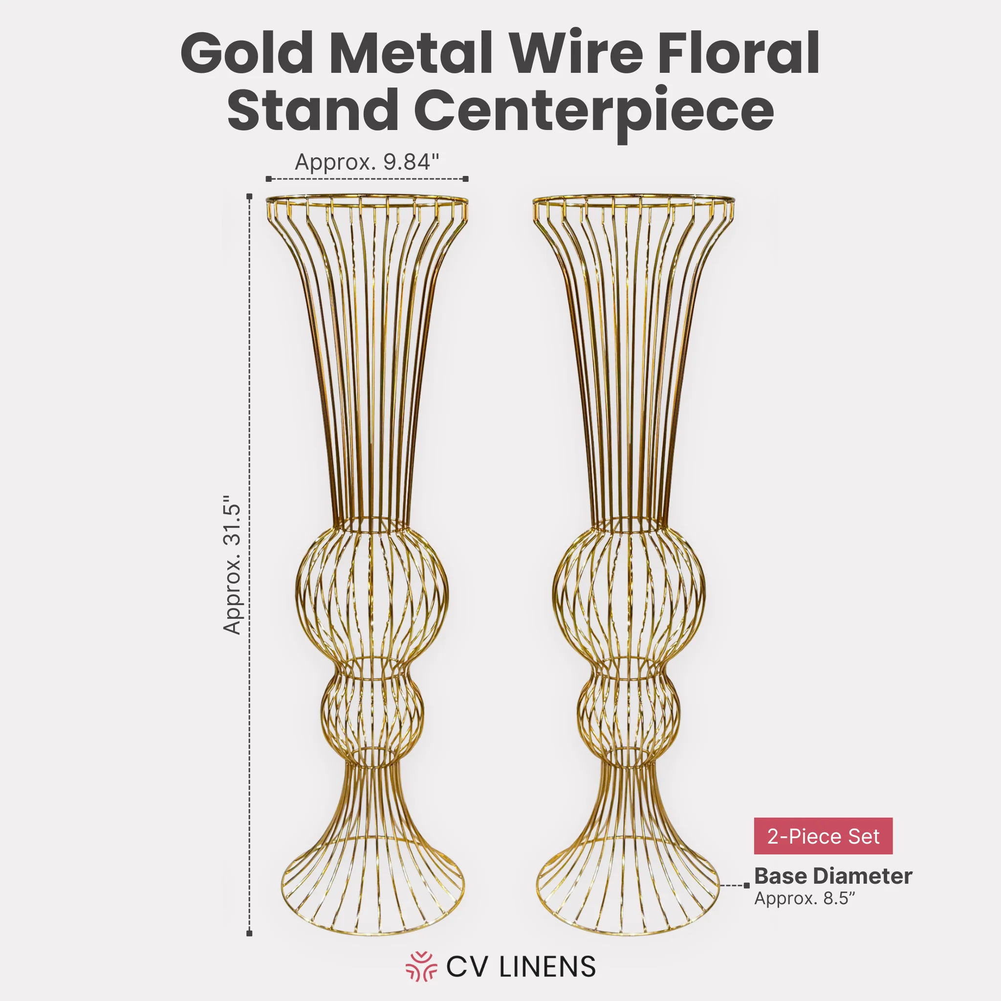 2pcs/set Metal Wire Floral Stand Centerpiece - Gold - Image 4