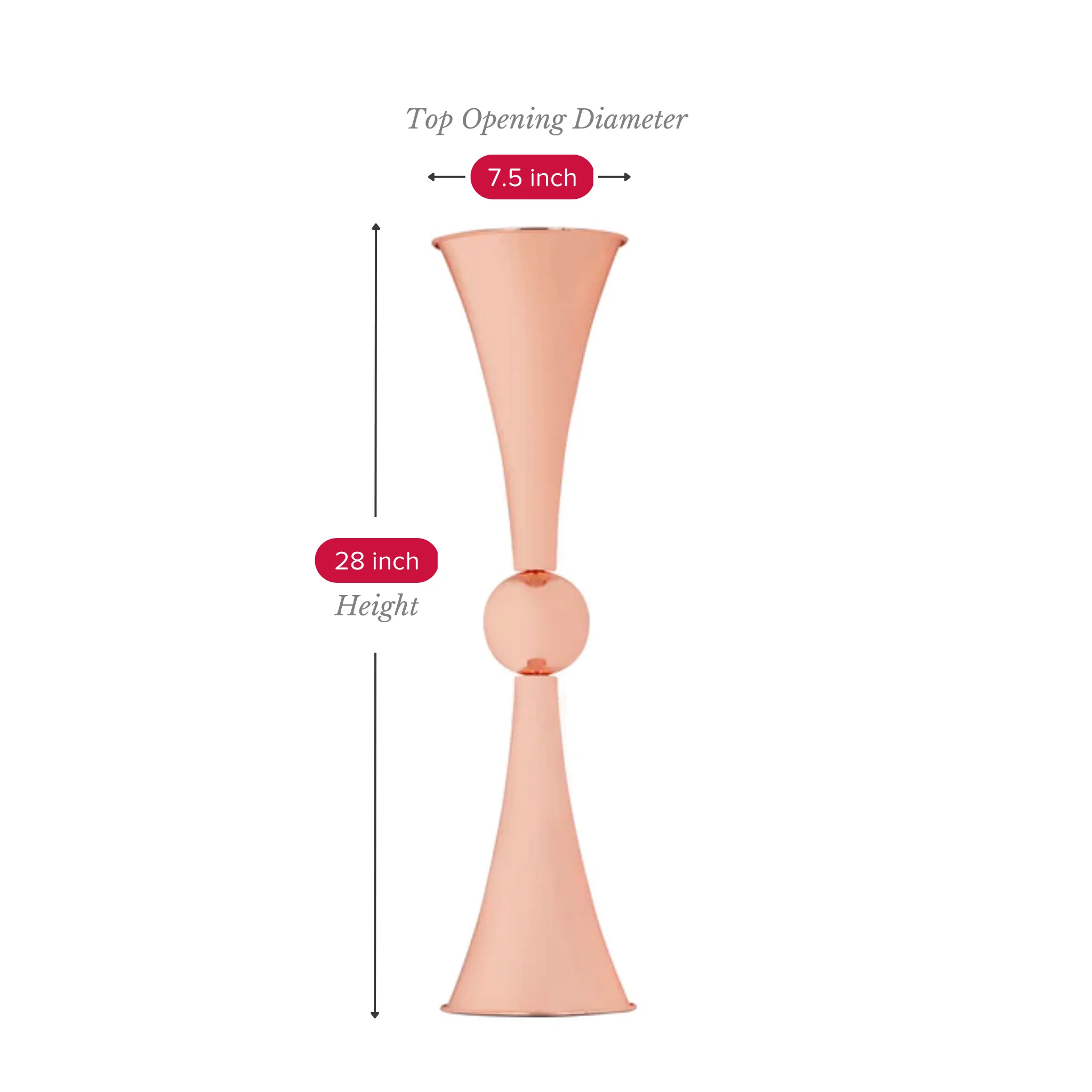 Metallic Reversible Riser Flower Centerpiece Vase 28" Tall - Rose Gold - Image 2