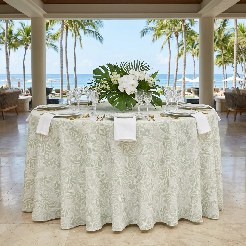Modern Palm Leaves 120" Round Tablecloth - Image 2