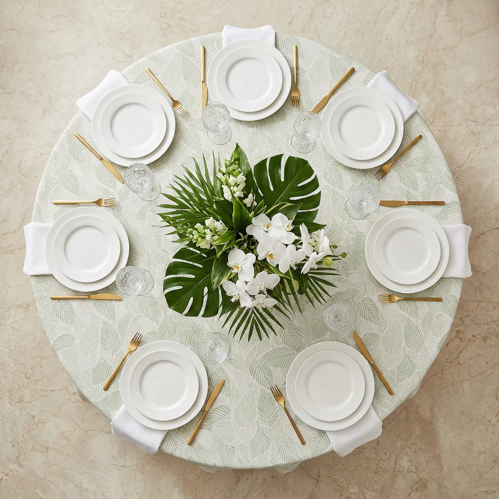 Modern Palm Leaves 120" Round Tablecloth - Image 3