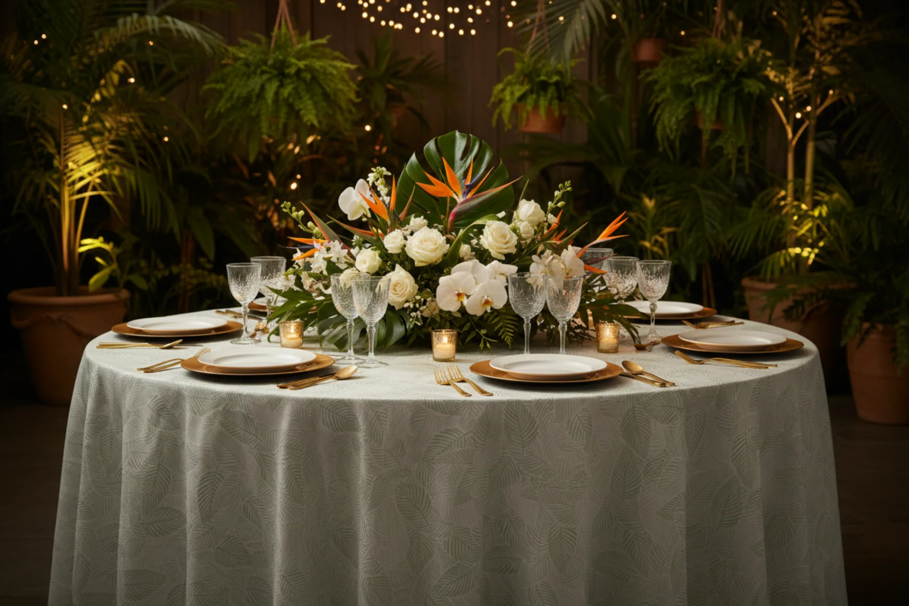 Modern Palm Leaves 120" Round Tablecloth - Image 5