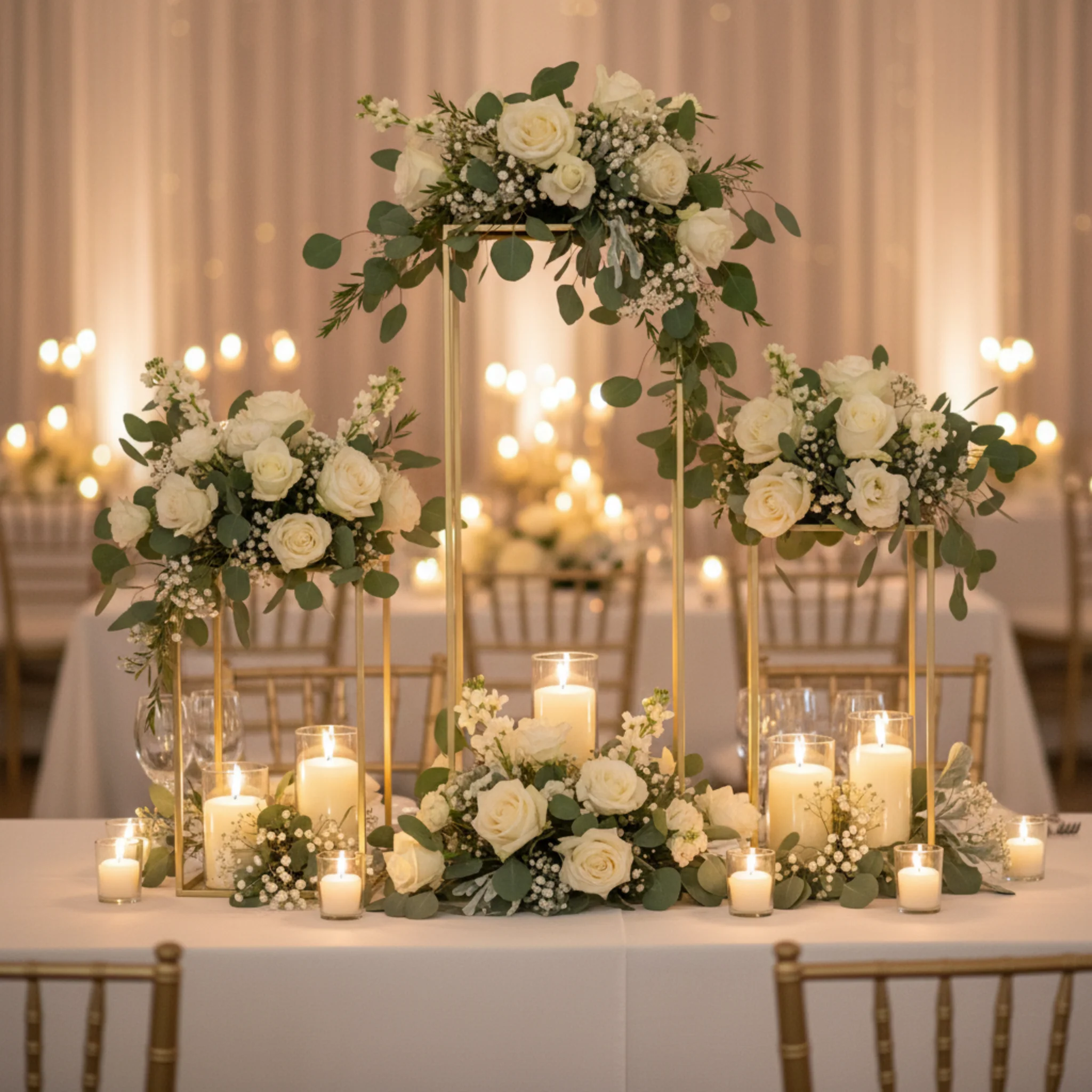 Modern Rectangular Tall Metal Frame Stand Centerpiece (3 pcs/set) - Gold - Image 2
