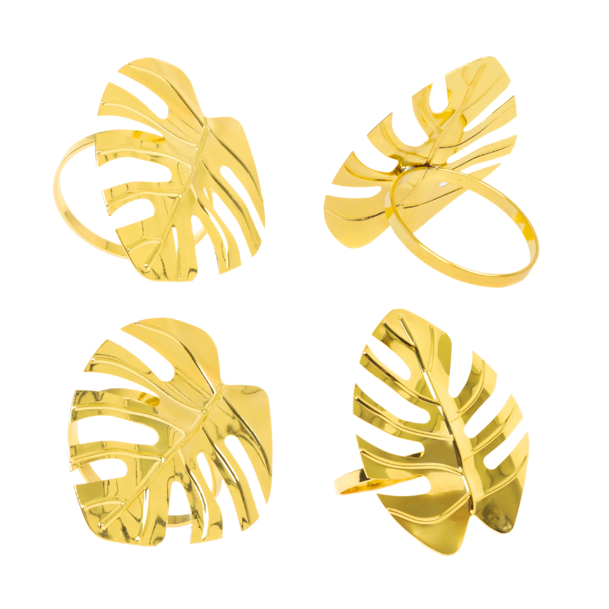 4 pc/pk Gold Monstera Leaf Napkin Ring - Image 2