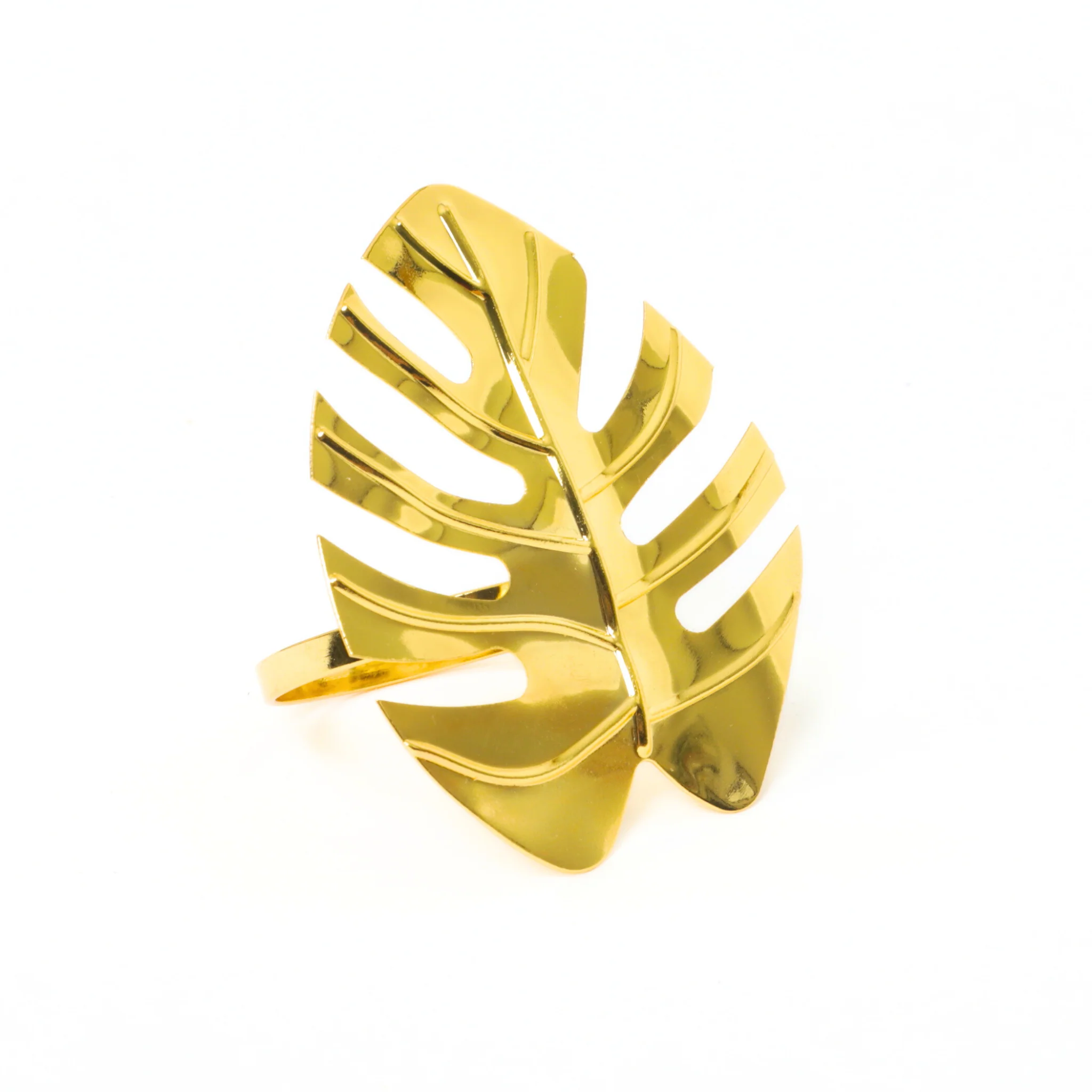4 pc/pk Gold Monstera Leaf Napkin Ring - Image 3