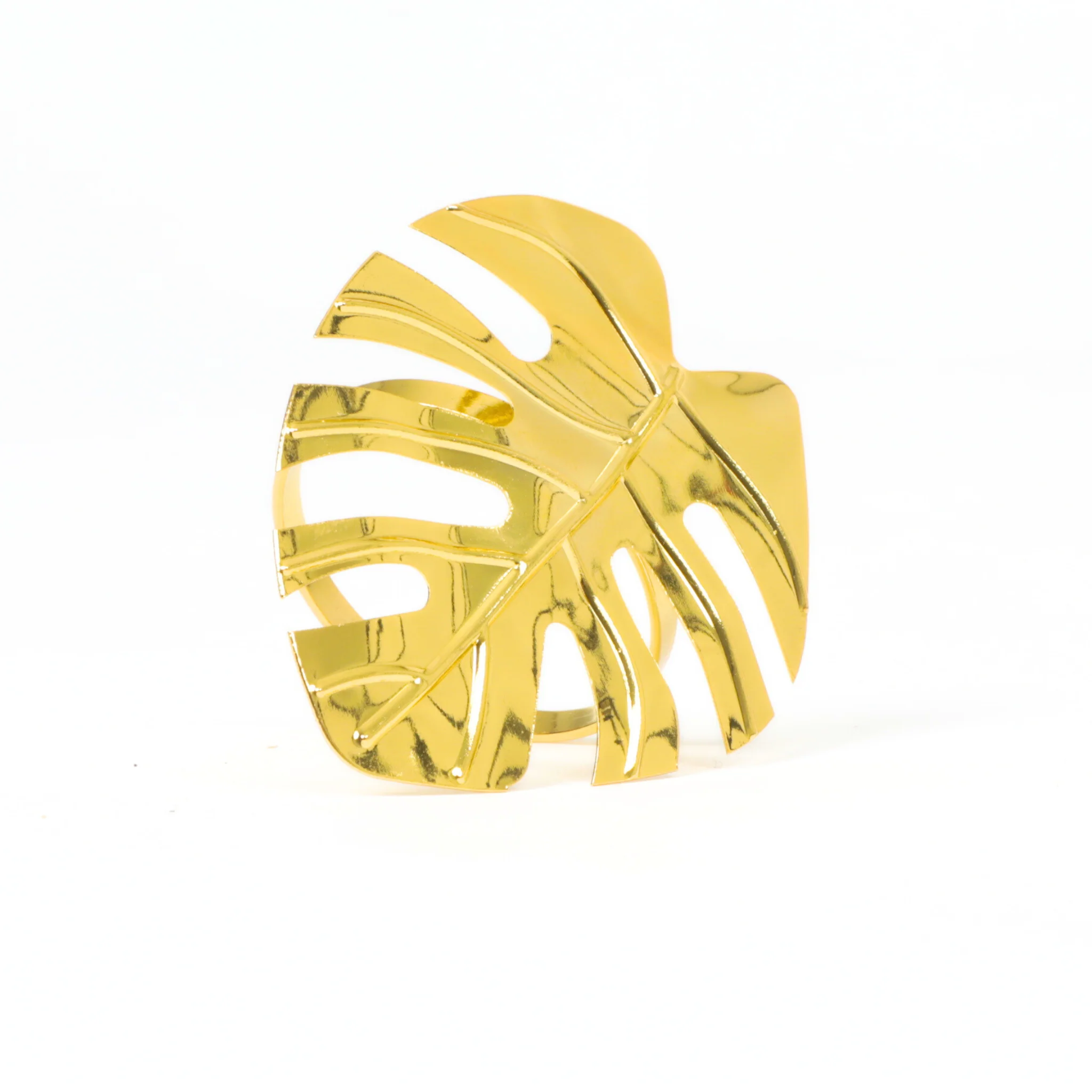 4 pc/pk Gold Monstera Leaf Napkin Ring - Image 5