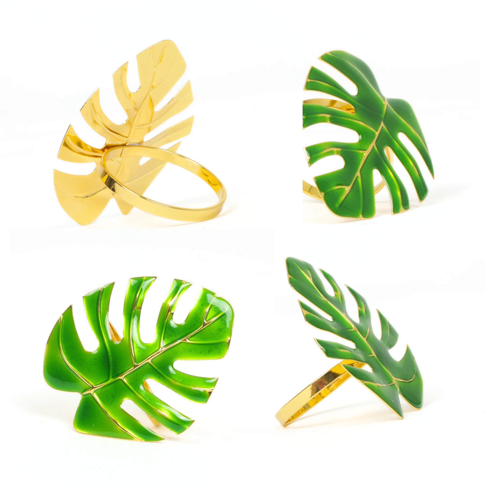 4 pc/pk Green Monstera Leaf Napkin Ring - Image 2