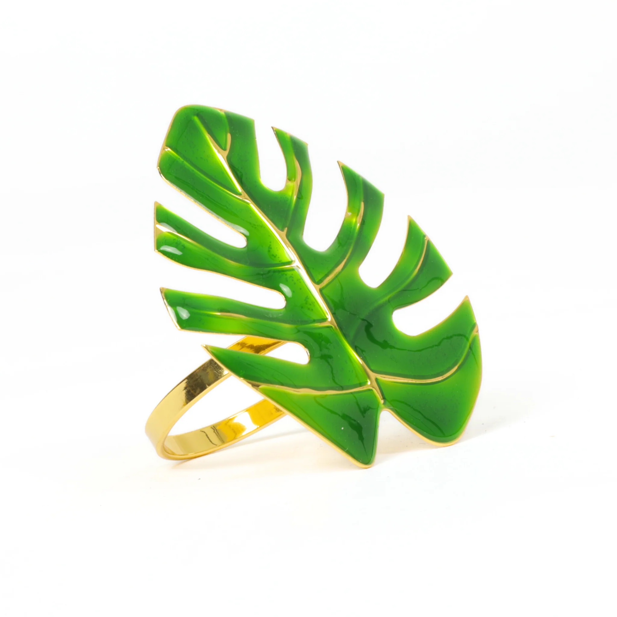 4 pc/pk Green Monstera Leaf Napkin Ring - Image 3