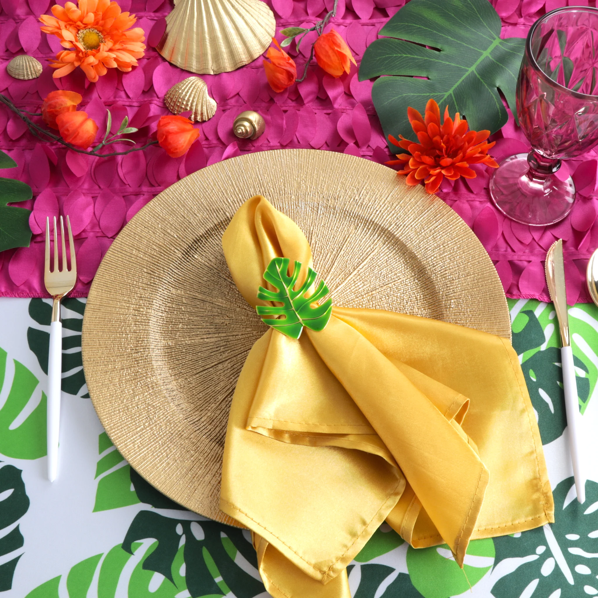4 pc/pk Green Monstera Leaf Napkin Ring - Image 4