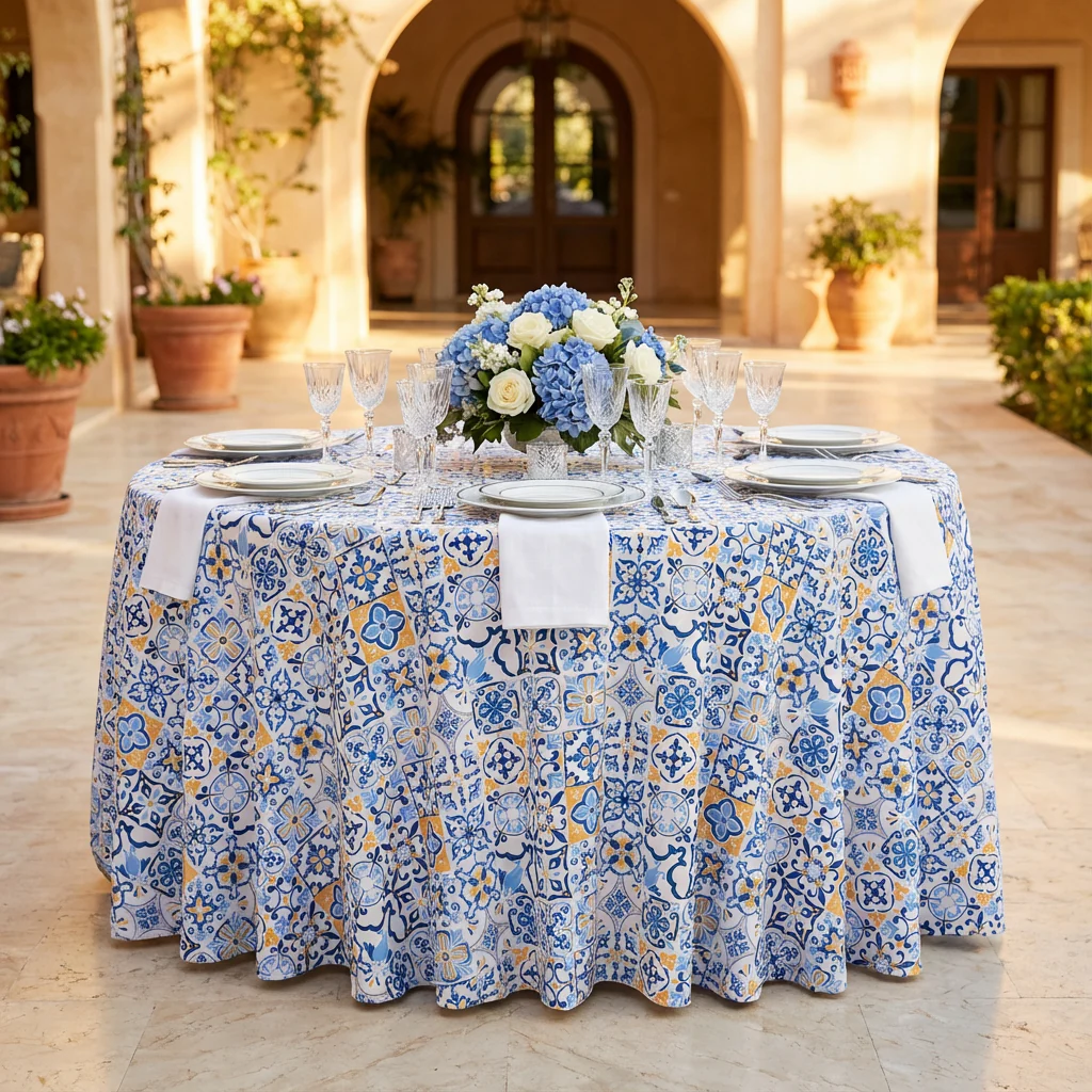Morocco Mediterranean 120" Round Tablecloth - Image 2