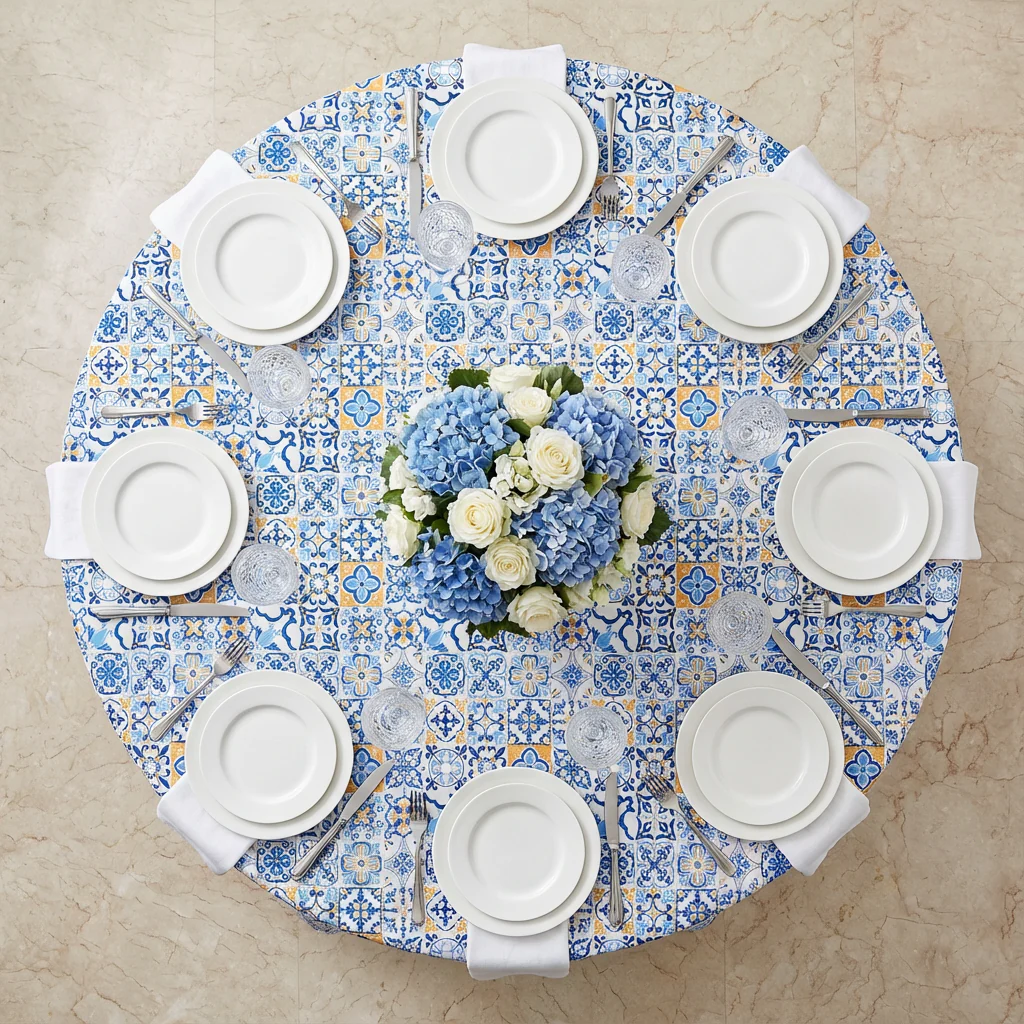Morocco Mediterranean 120" Round Tablecloth - Image 3