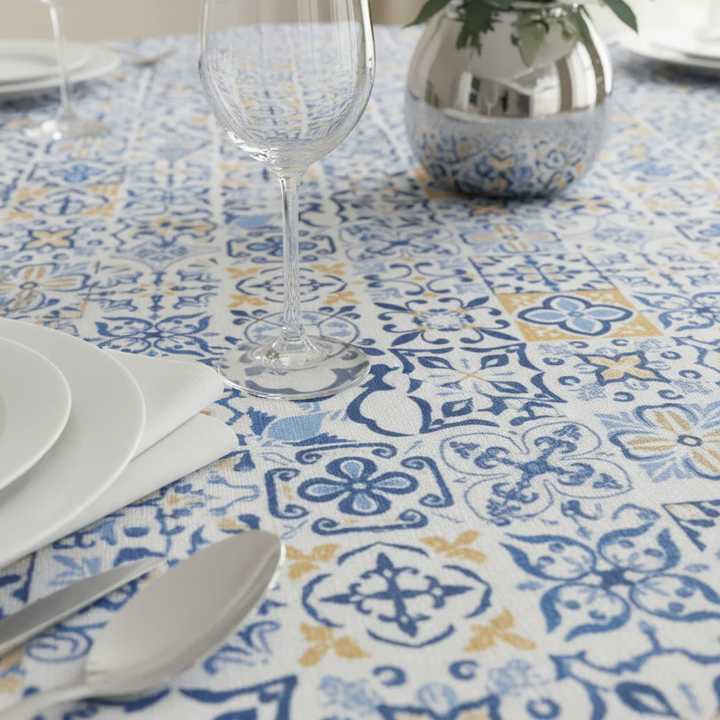 Morocco Mediterranean 120" Round Tablecloth - Image 4