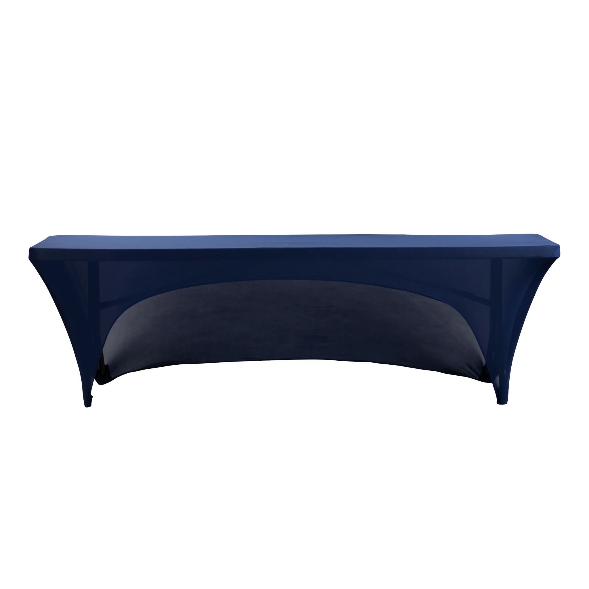 Open Back Stretch Spandex Table Cover 8 FT Rectangular - Navy Blue - Image 3