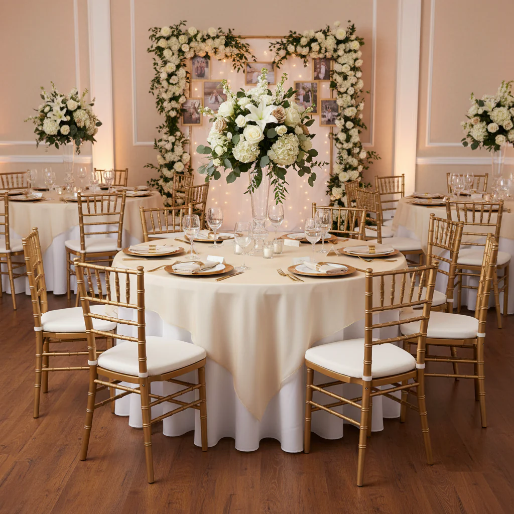 Organza 90"x90" Square Table Overlay - Champagne - Image 2