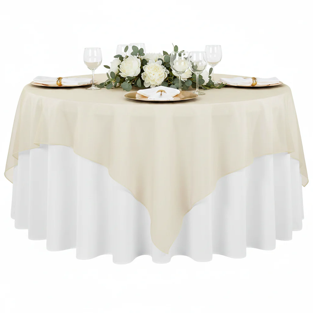 Organza 90"x90" Square Table Overlay - Champagne - Image 4