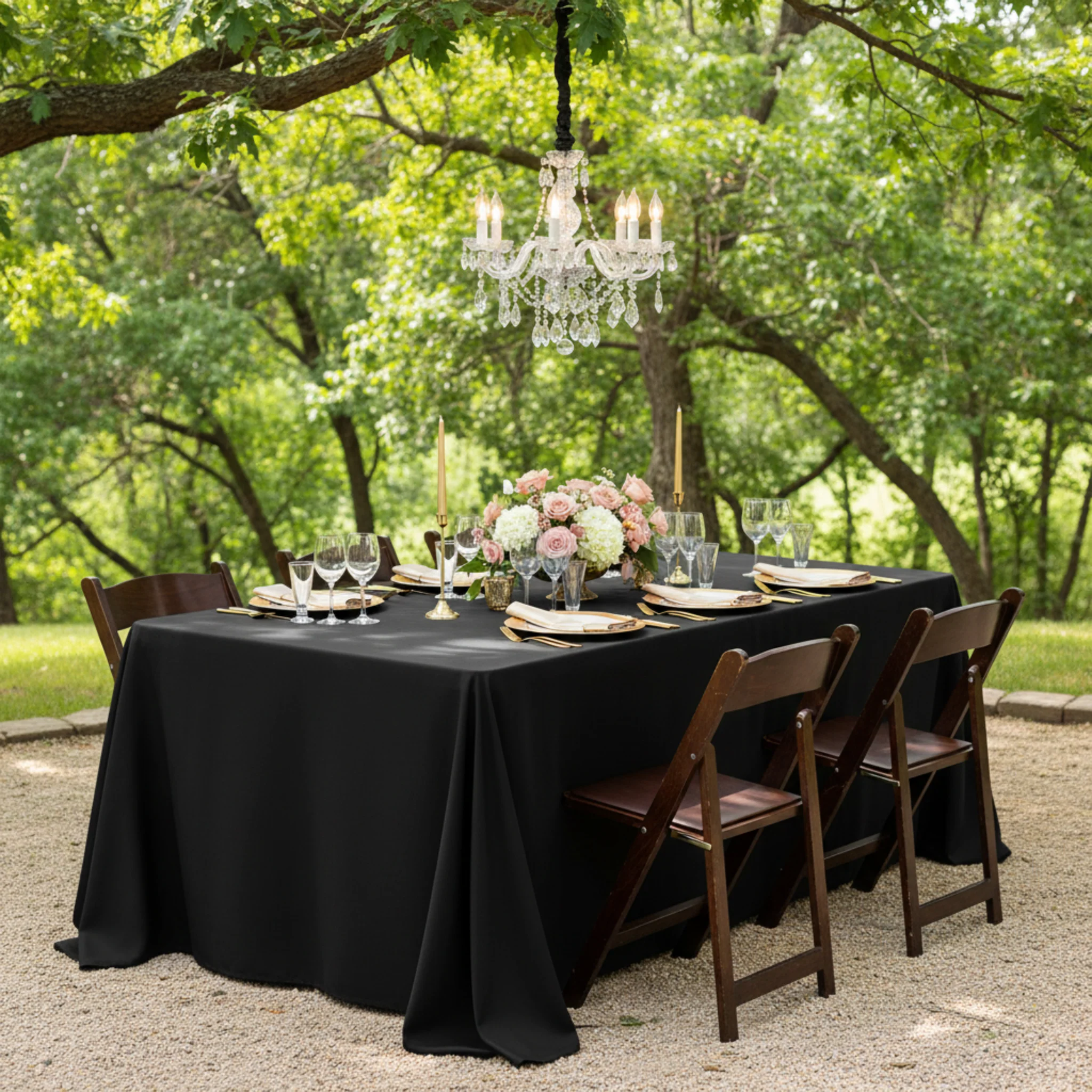 Premium Polyester King 108"x156" Rectangular Tablecloth (Square Corners) - Black - Image 7
