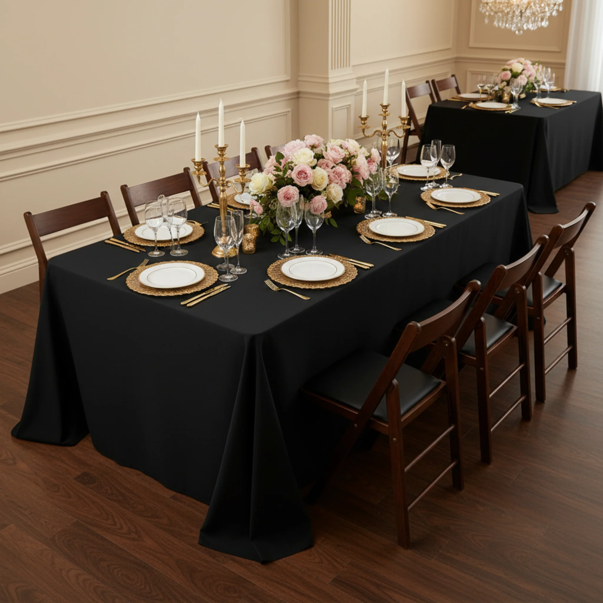 Premium Polyester King 108"x156" Rectangular Tablecloth (Square Corners) - Black - Image 8