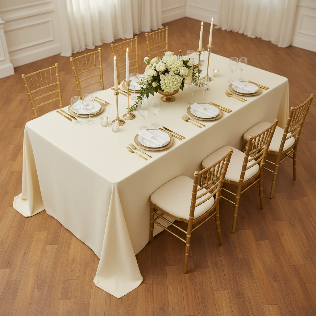 Premium Polyester King 108"x156" Rectangular Tablecloth (Square Corners) - Ivory - Image 5