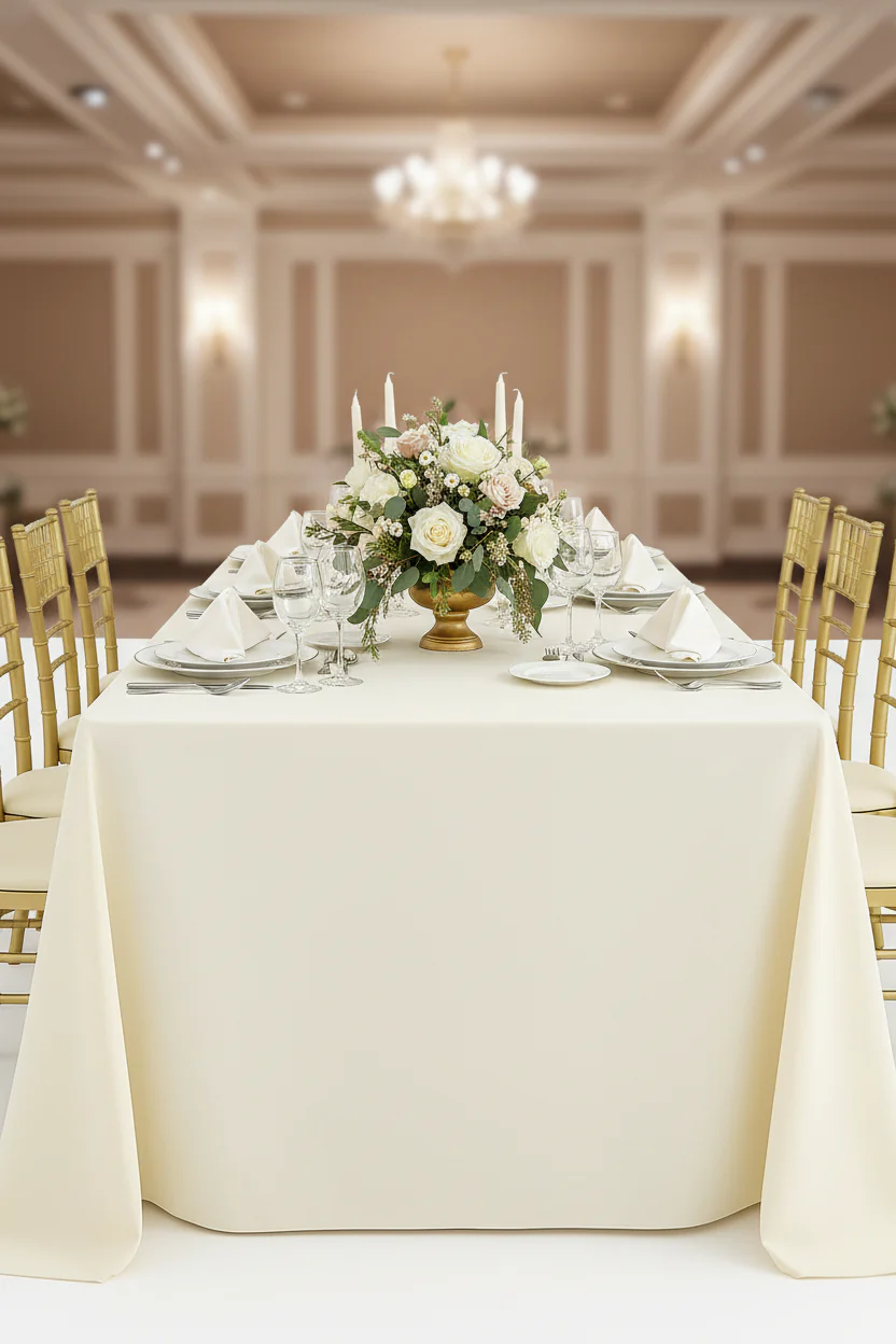 Premium Polyester King 108"x156" Rectangular Tablecloth (Square Corners) - Ivory - Image 6