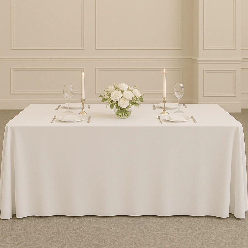 Premium Polyester King 108"x156" Rectangular Tablecloth (Square Corners) - White - Image 3