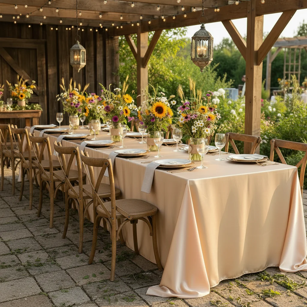Premium Satin (Wrinkle-Resistant) King 108"x156" Rectangular Tablecloth - Champagne - Image 2