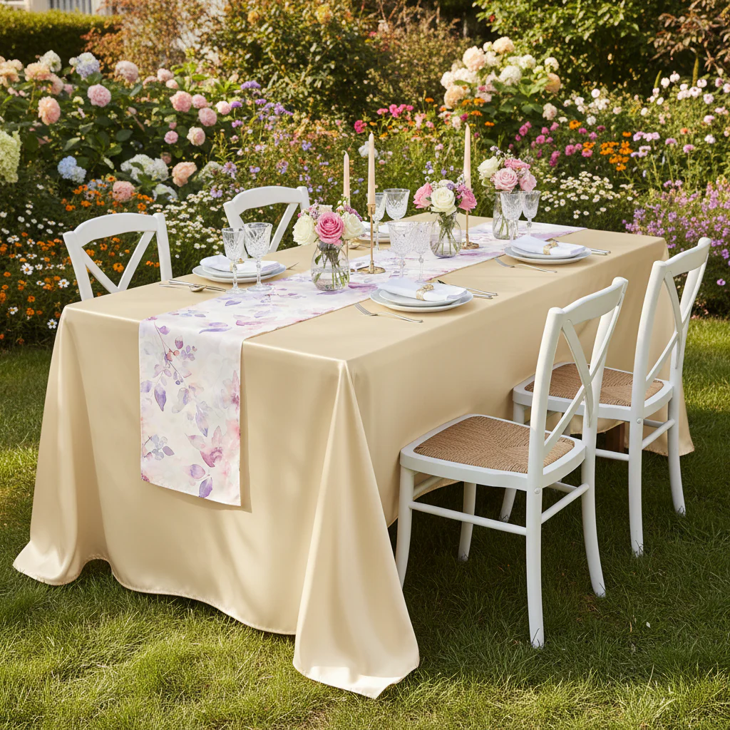 Premium Satin (Wrinkle-Resistant) King 108"x156" Rectangular Tablecloth - Champagne - Image 3