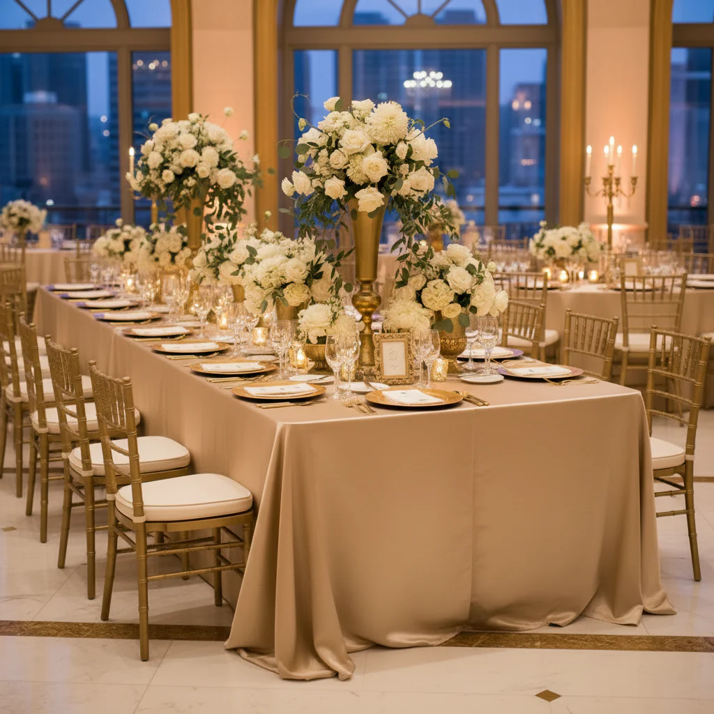 Premium Satin (Wrinkle-Resistant) King 108"x156" Rectangular Tablecloth - Champagne - Image 4