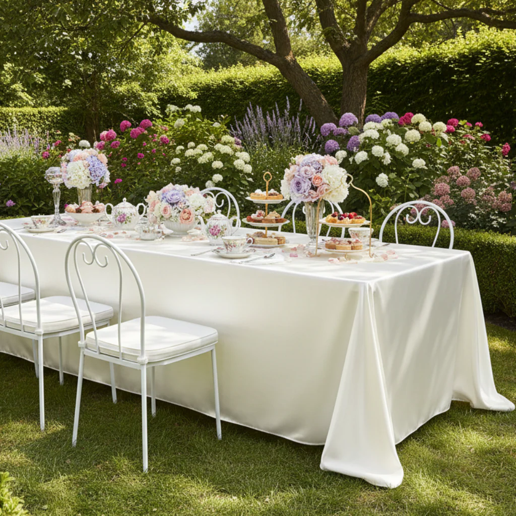Premium Satin (Wrinkle-Resistant) King 108"x156" Rectangular Tablecloth - Ivory - Image 2