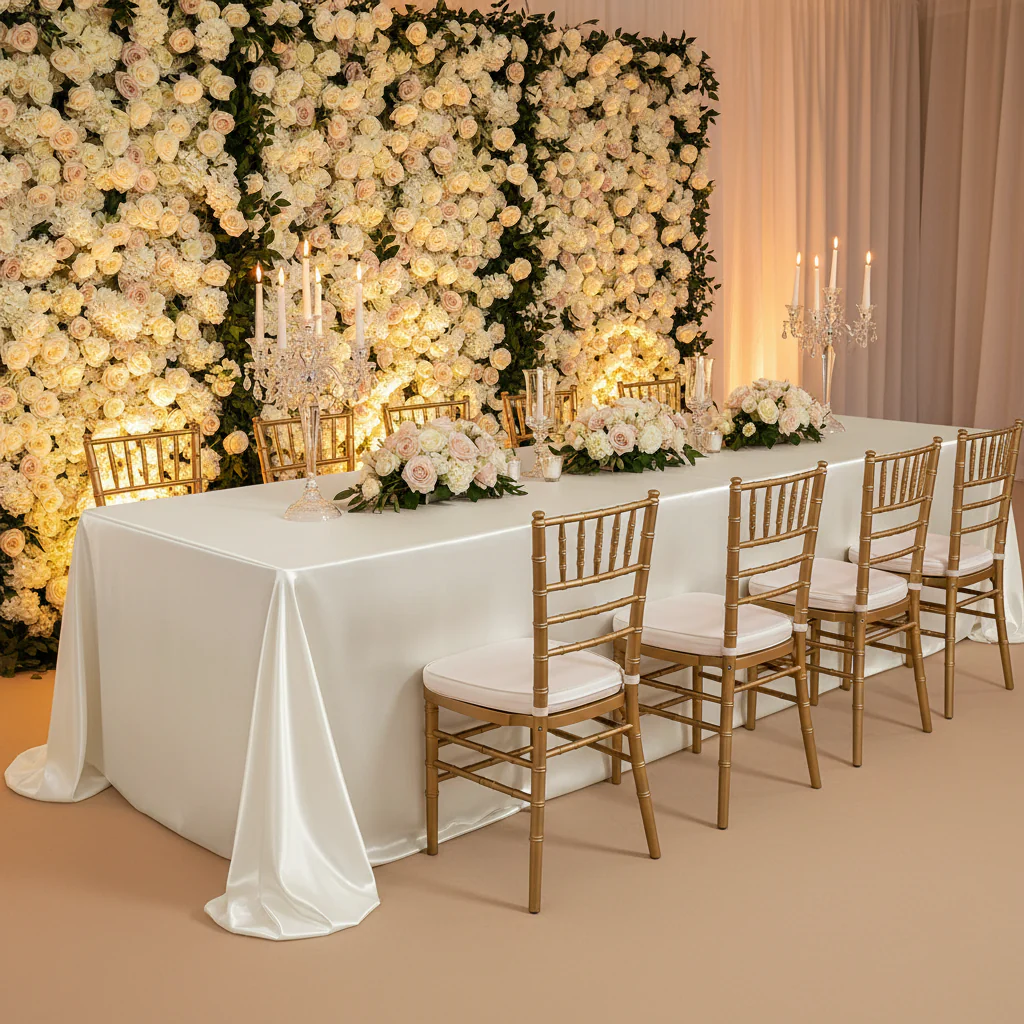 Premium Satin (Wrinkle-Resistant) King 108"x156" Rectangular Tablecloth - Ivory - Image 4