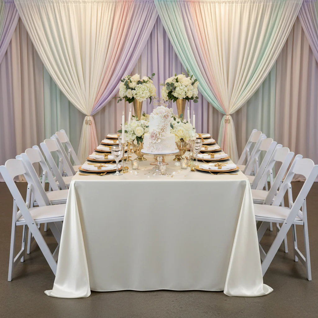 Premium Satin (Wrinkle-Resistant) King 108"x156" Rectangular Tablecloth - Ivory - Image 6
