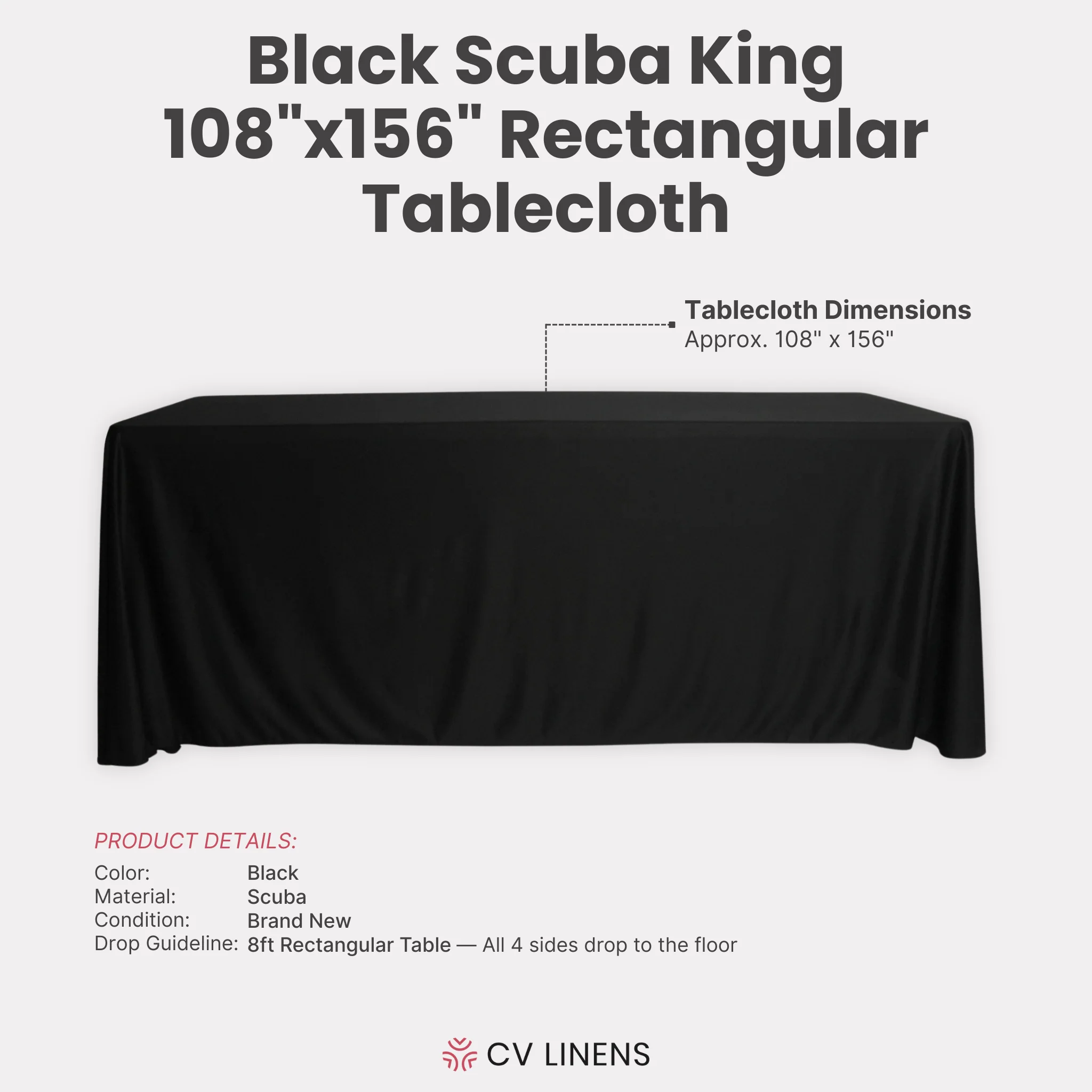 Scuba King 108"x156" Rectangular Tablecloth - Black - Image 3