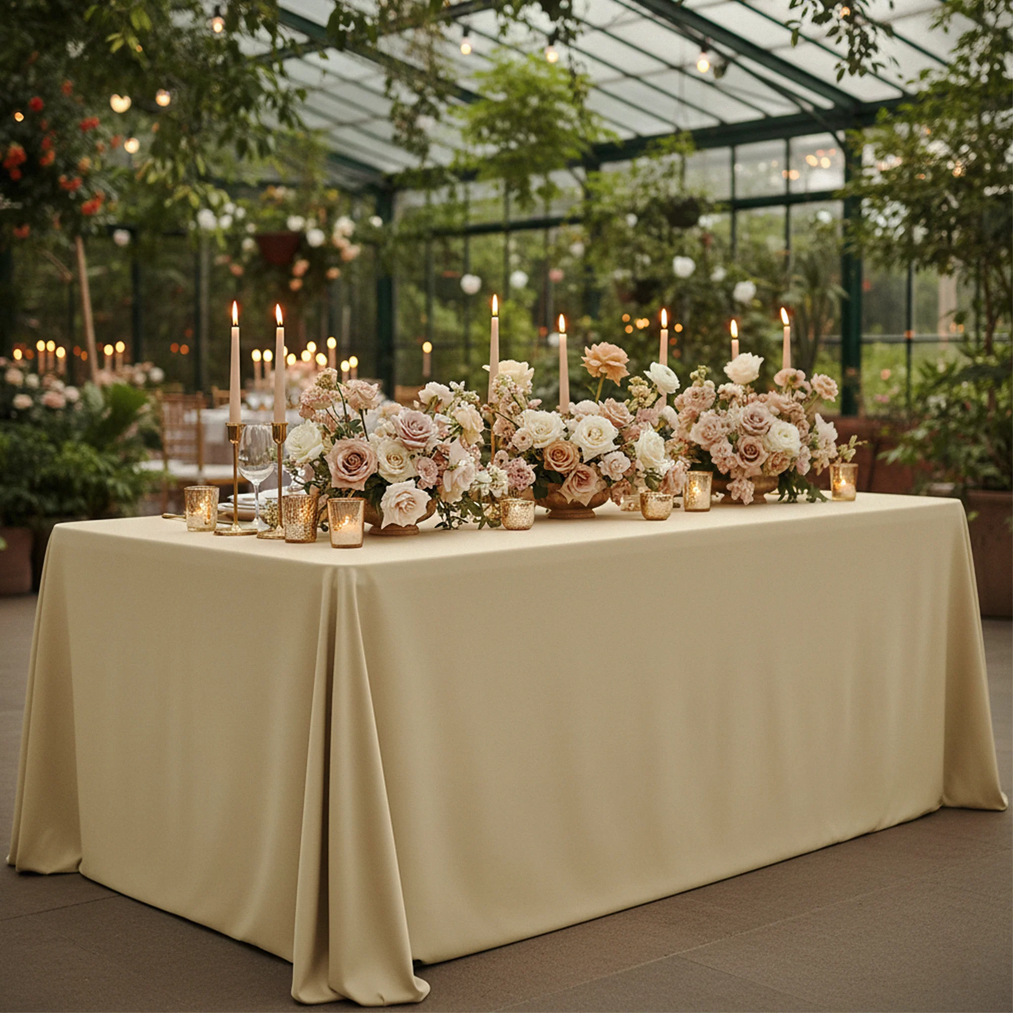 Scuba King 108"x156" Rectangular Tablecloth - Champagne - Image 2