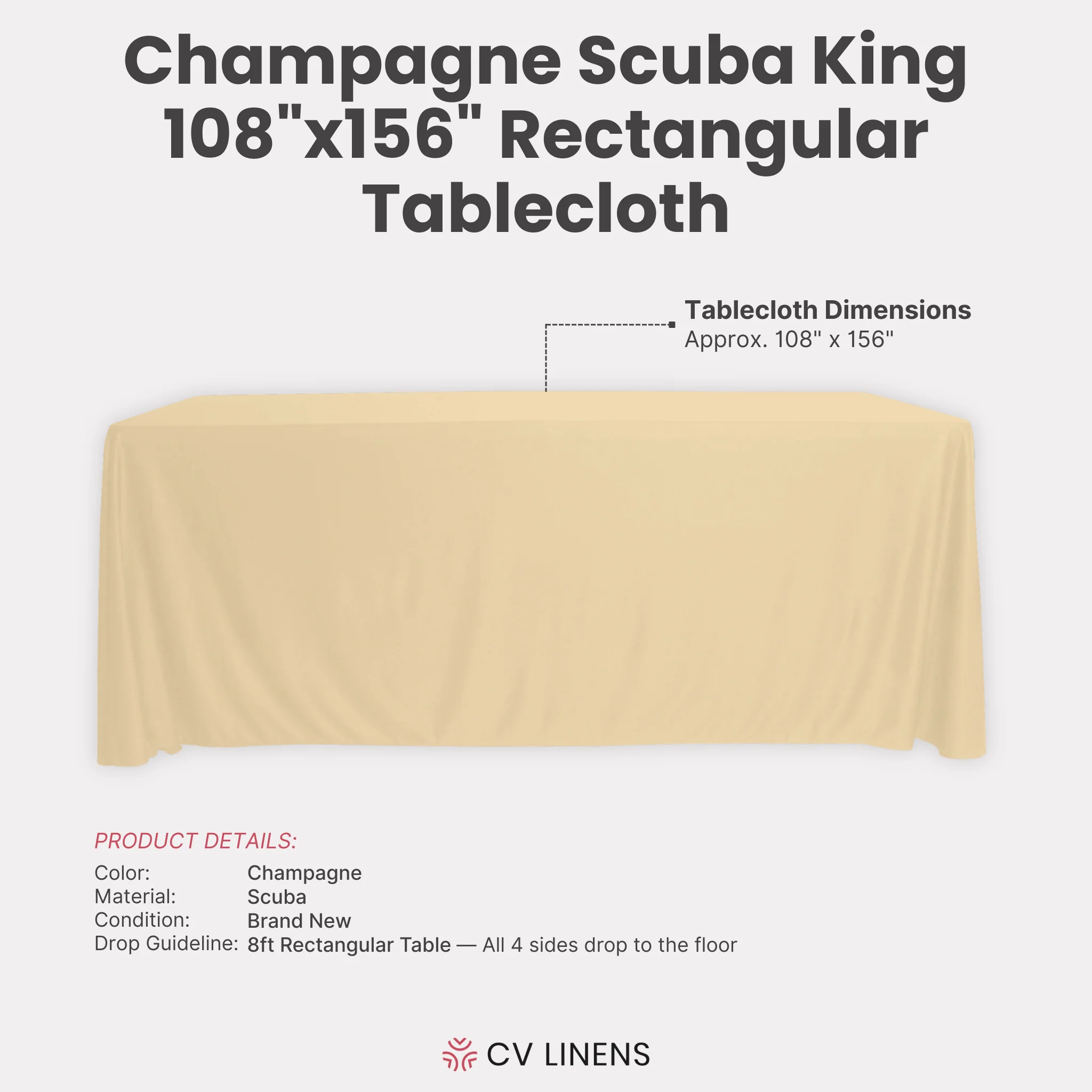 Scuba King 108"x156" Rectangular Tablecloth - Champagne - Image 3