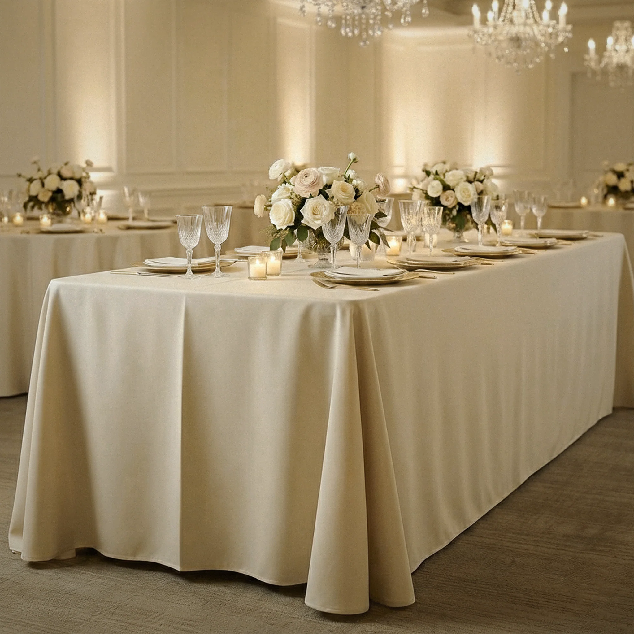 Scuba King 108"x156" Rectangular Tablecloth - Champagne - Image 7
