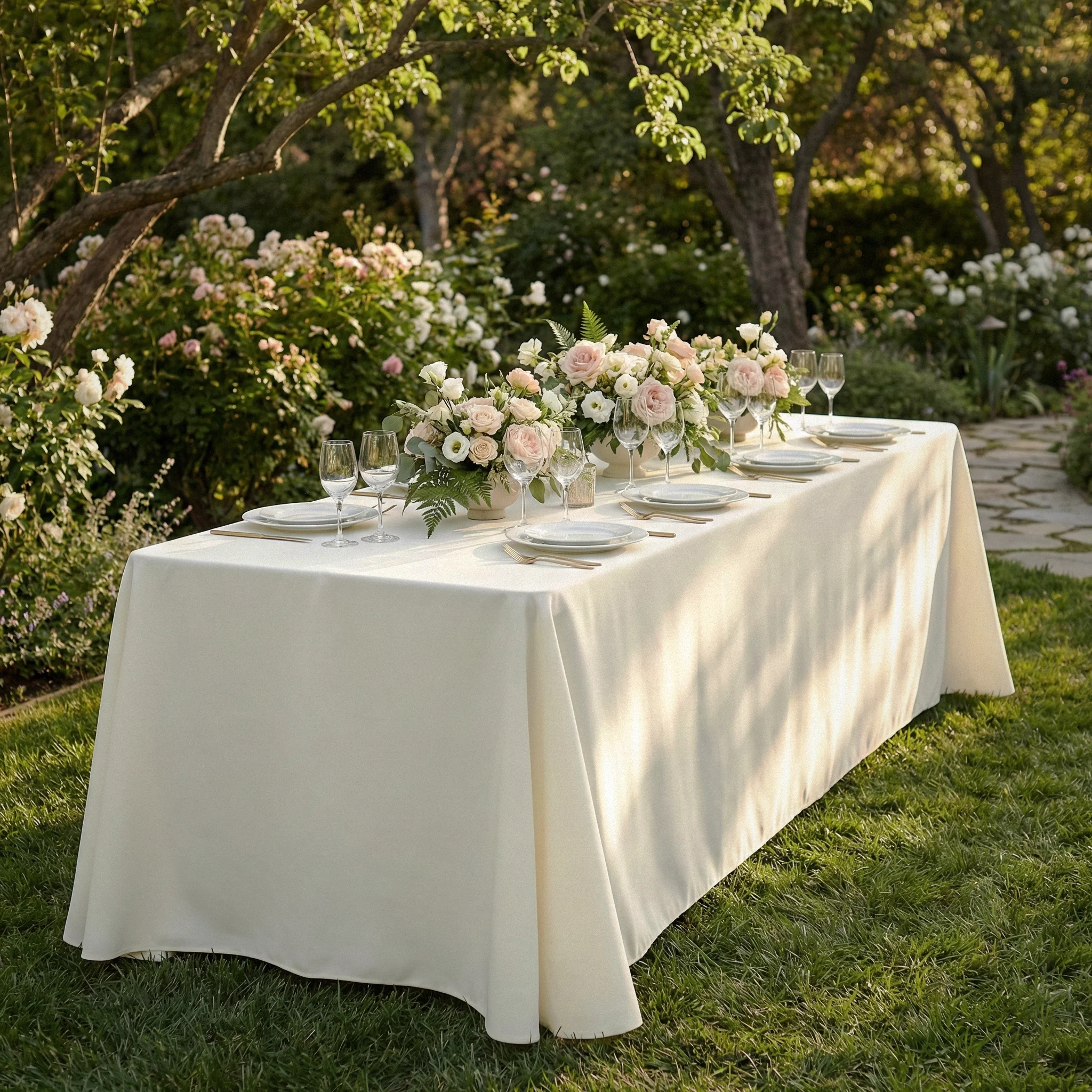 Scuba King 108"x156" Rectangular Tablecloth - Ivory - Image 7