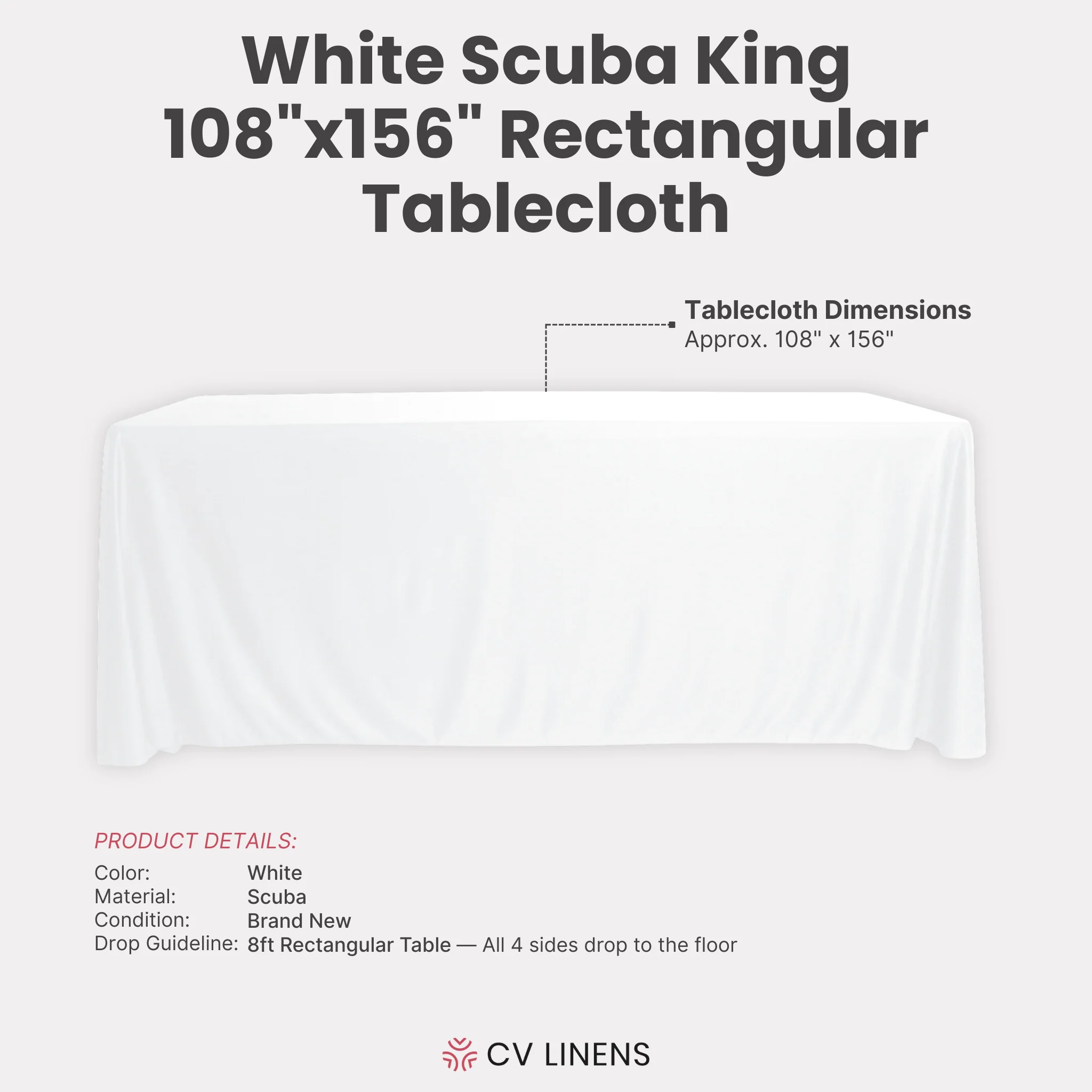Scuba King 108"x156" Rectangular Tablecloth - White - Image 3