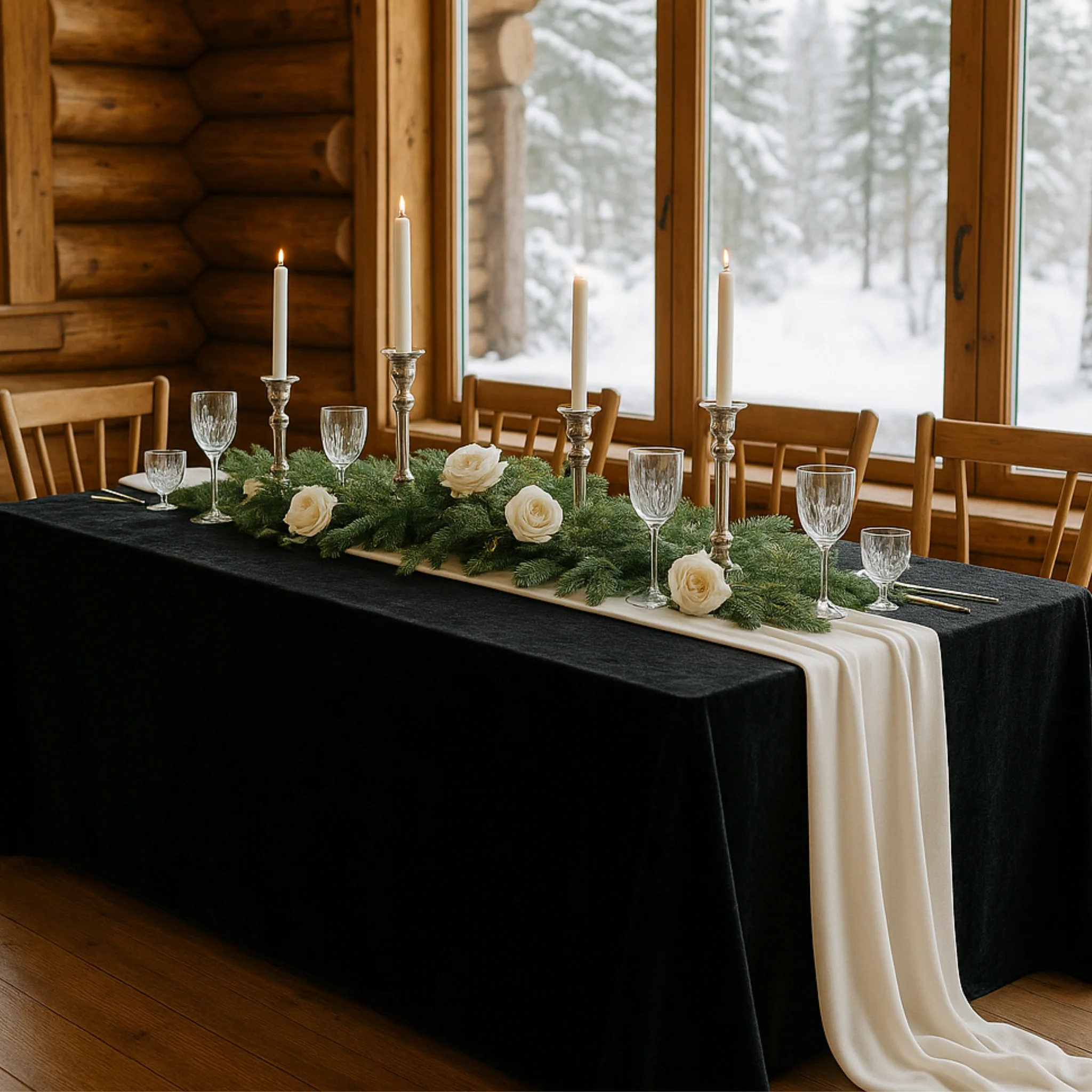 Velvet King 108"x156" Rectangular Tablecloth - Black - Image 5