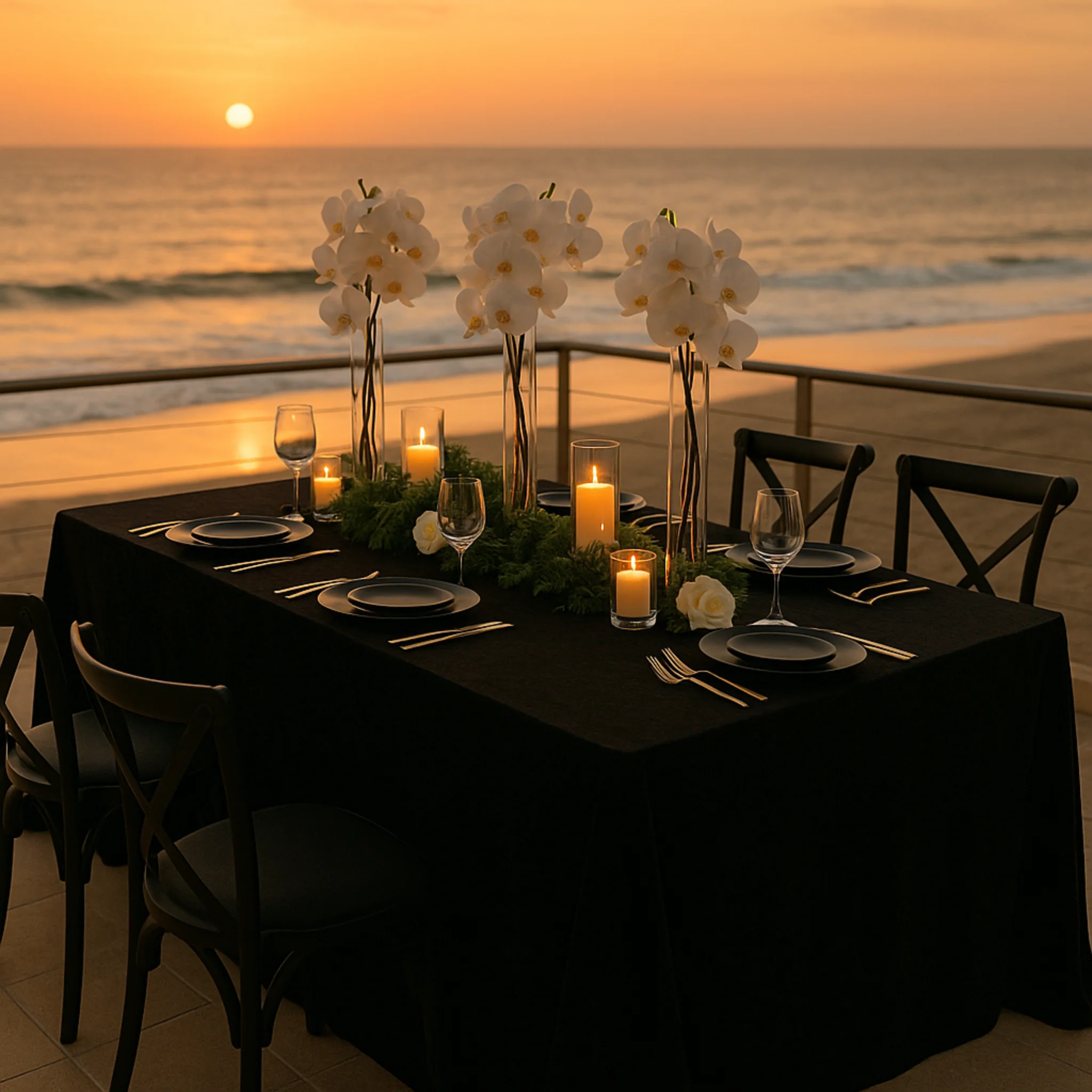 Velvet King 108"x156" Rectangular Tablecloth - Black - Image 7