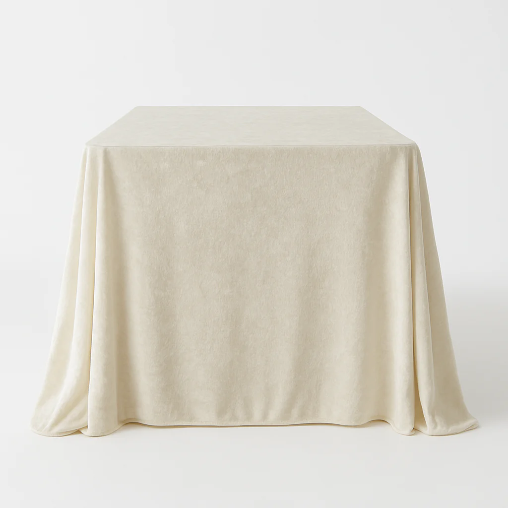 Velvet King 108"x156" Rectangular Tablecloth - Ivory - Image 4
