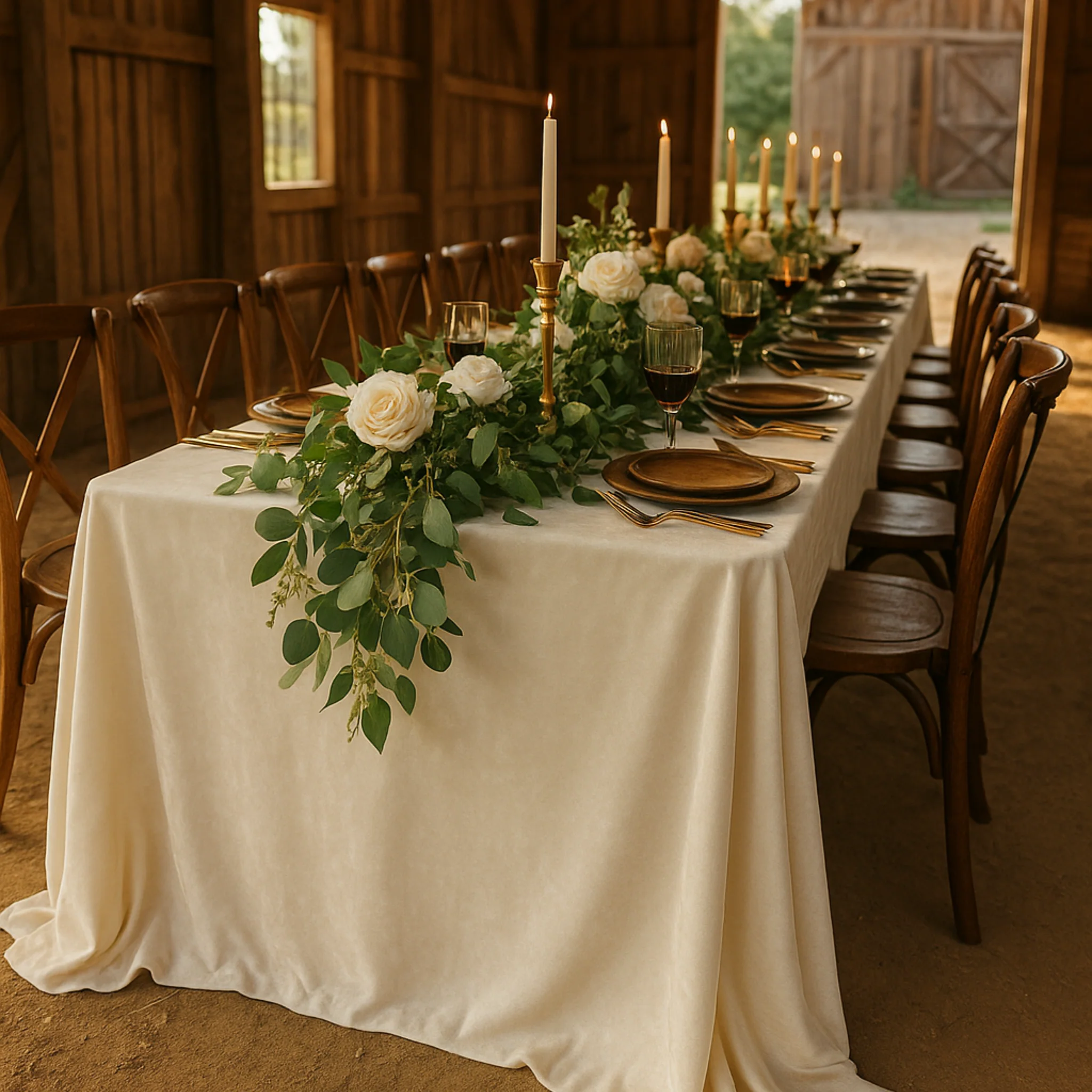 Velvet King 108"x156" Rectangular Tablecloth - Ivory - Image 5