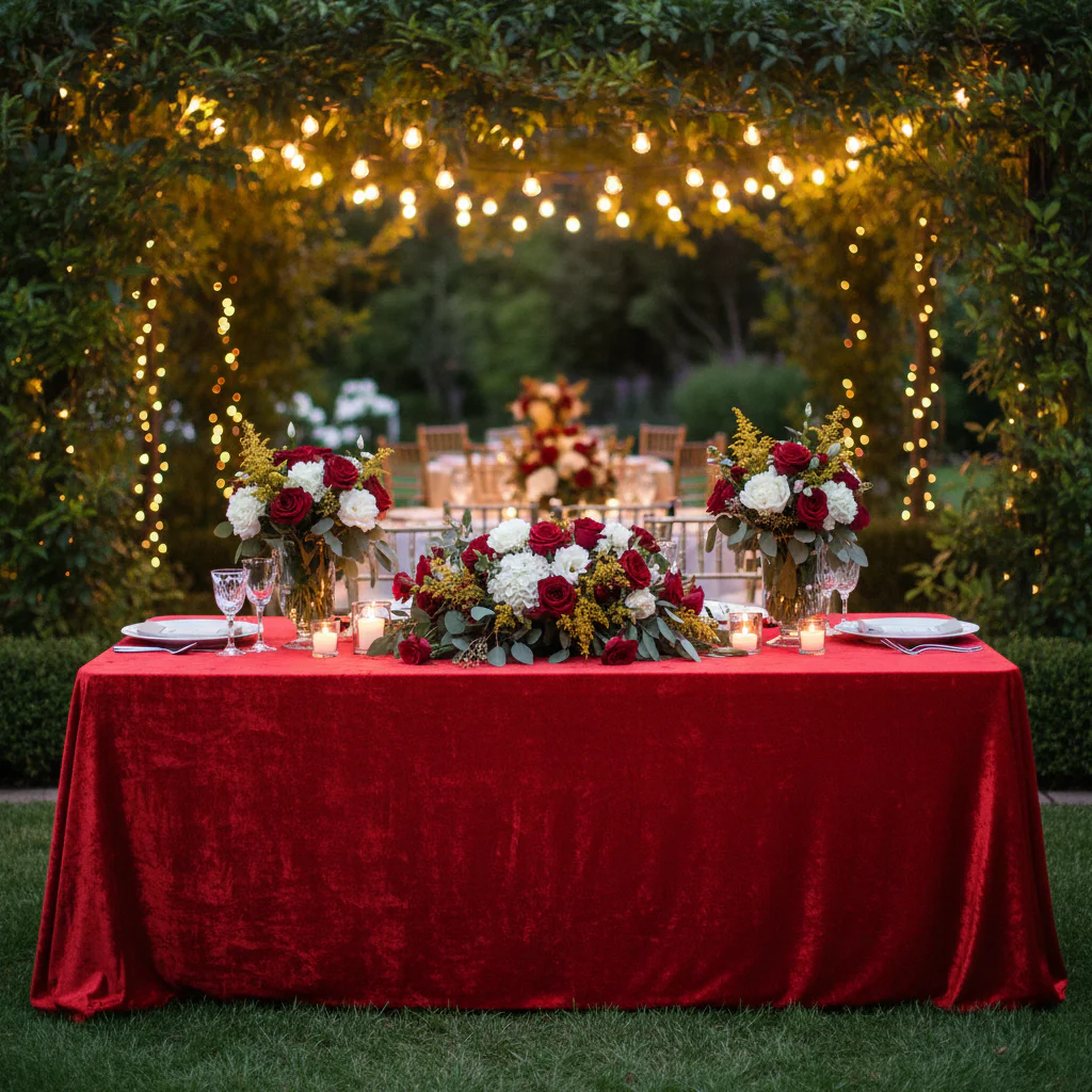 Velvet King 108"x156" Rectangular Tablecloth - Red - Image 6