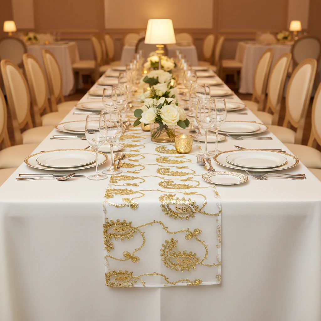 Paisley Sequin Table Runner - Gold