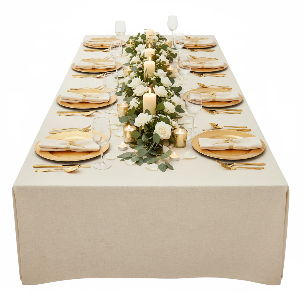 Premium Linen-Look Panama Weave 90"x132" Rectangle Tablecloth - Ivory - Image 5