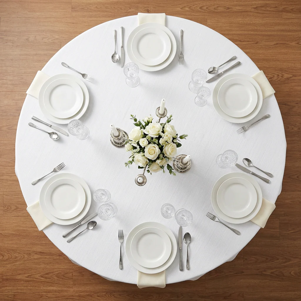 120" Round Premium Linen-Look Panama Weave Tablecloth - White - Image 3