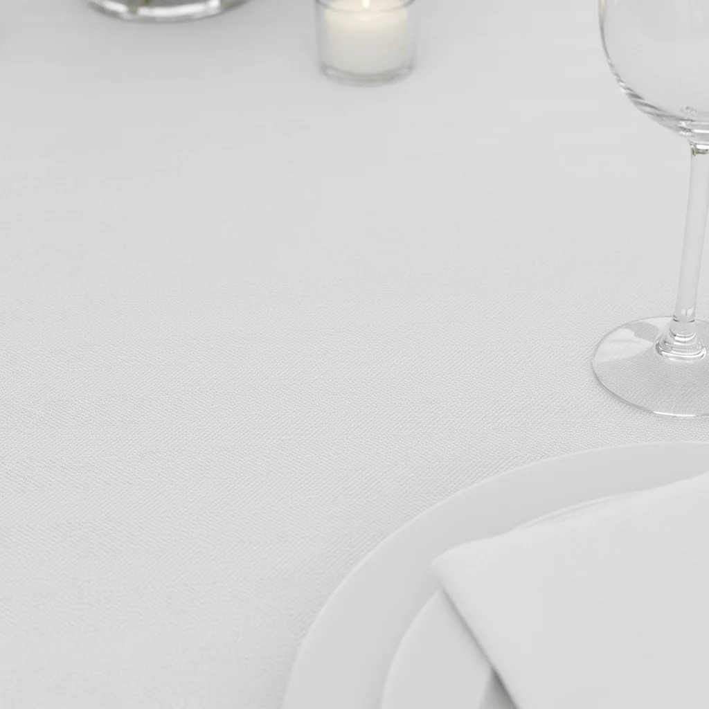 120" Round Premium Linen-Look Panama Weave Tablecloth - White - Image 4