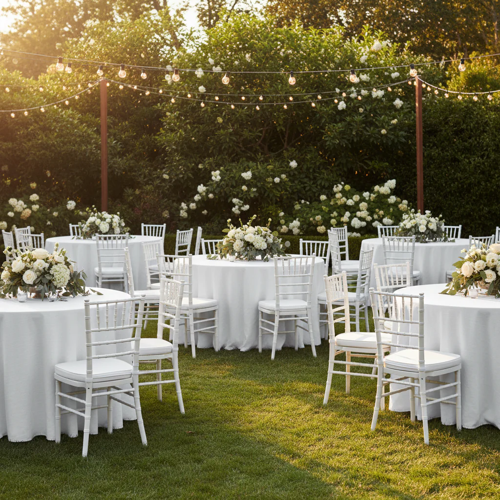 120" Round Premium Linen-Look Panama Weave Tablecloth - White - Image 5