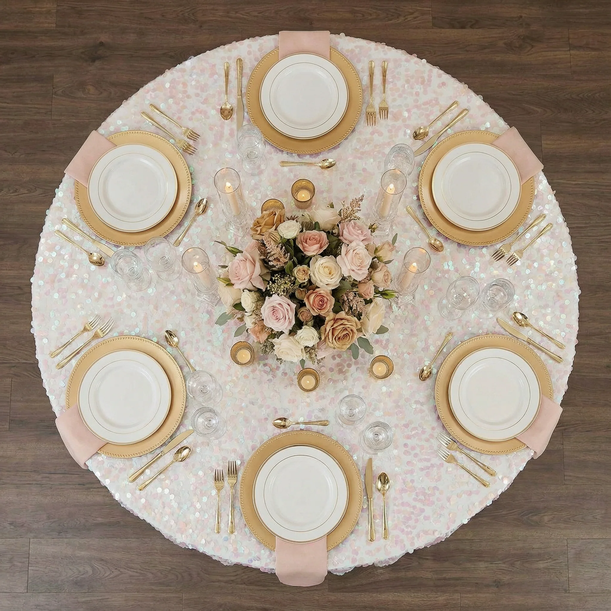 Large Payette Sequin Round 120" Tablecloth - Iridescent Pink - Image 3