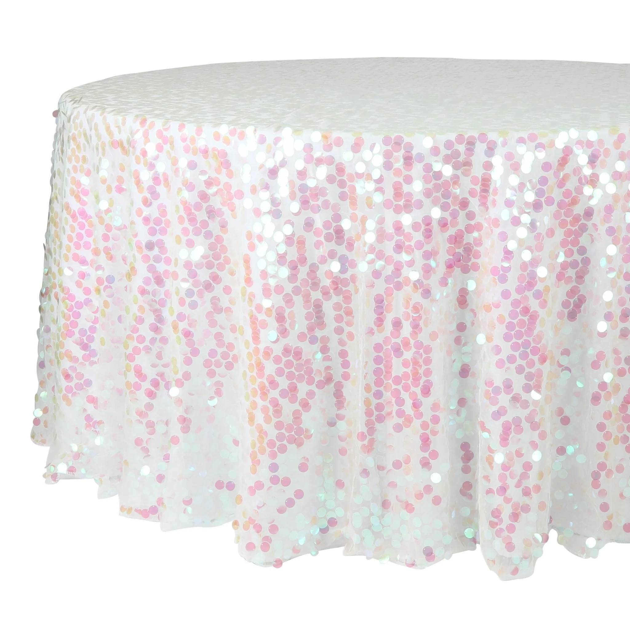 Large Payette Sequin Round 120" Tablecloth - Iridescent Pink - Image 5