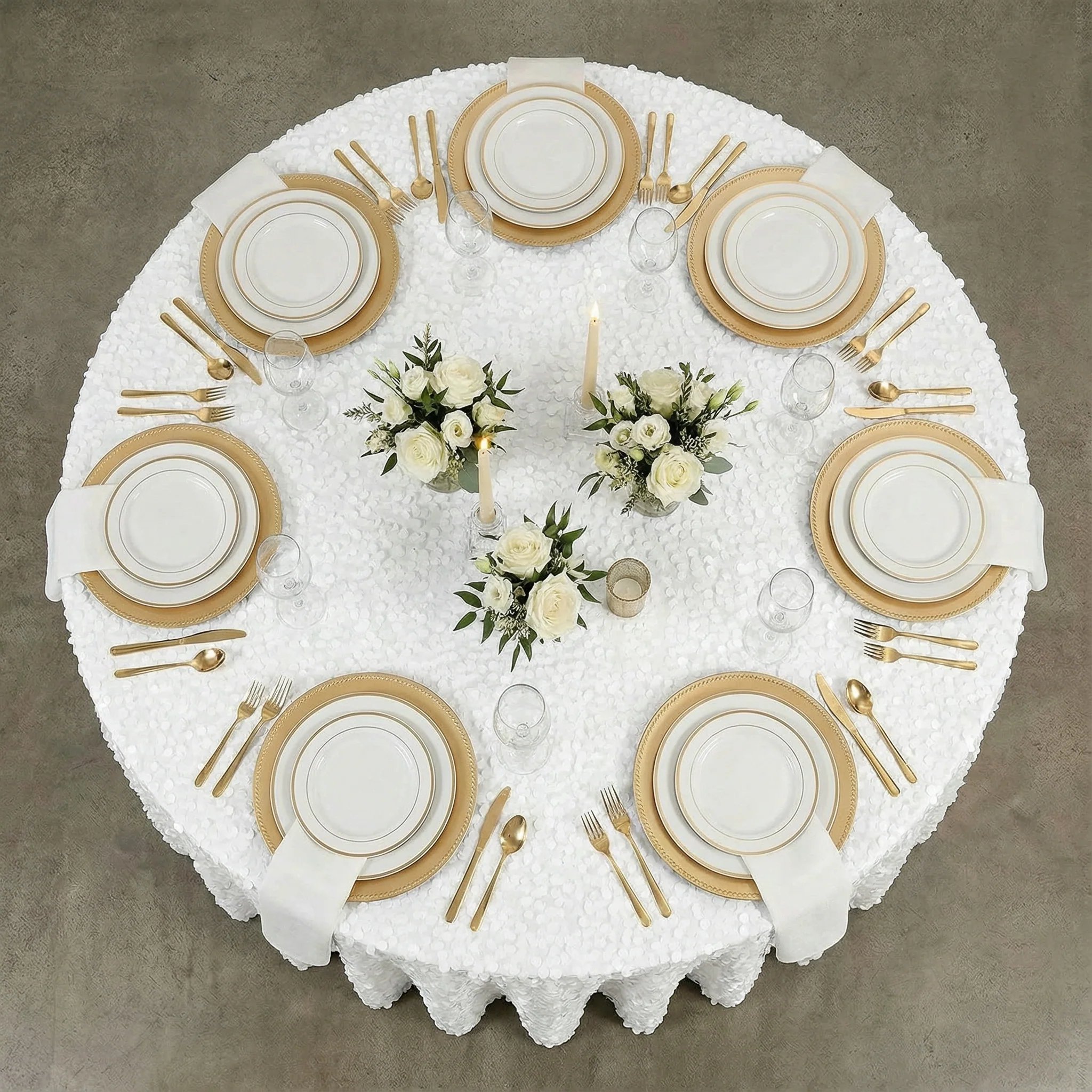 Large Payette Sequin Round 120" Tablecloth - White - Image 3