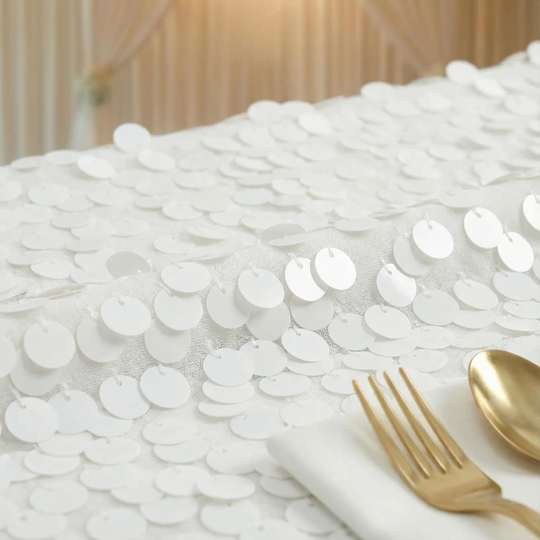 Large Payette Sequin Round 120" Tablecloth - White - Image 4
