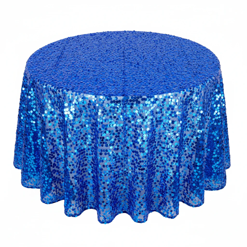 Large Payette Sequin Round 120" Tablecloth - Royal Blue